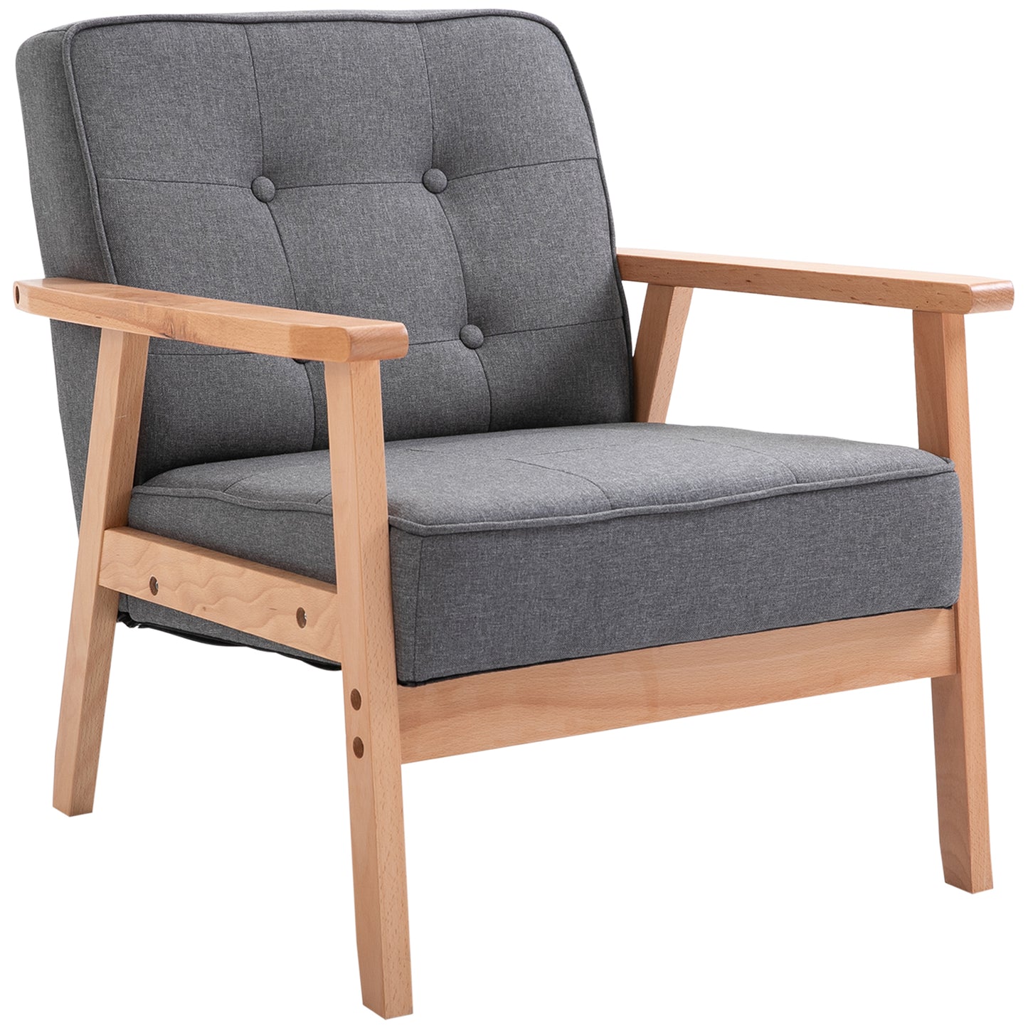 Fotoliu Vintage Stil Scandinav Moale și Confortabil Capitonat cu Butoni, 64,5x70x74 cm, Gri