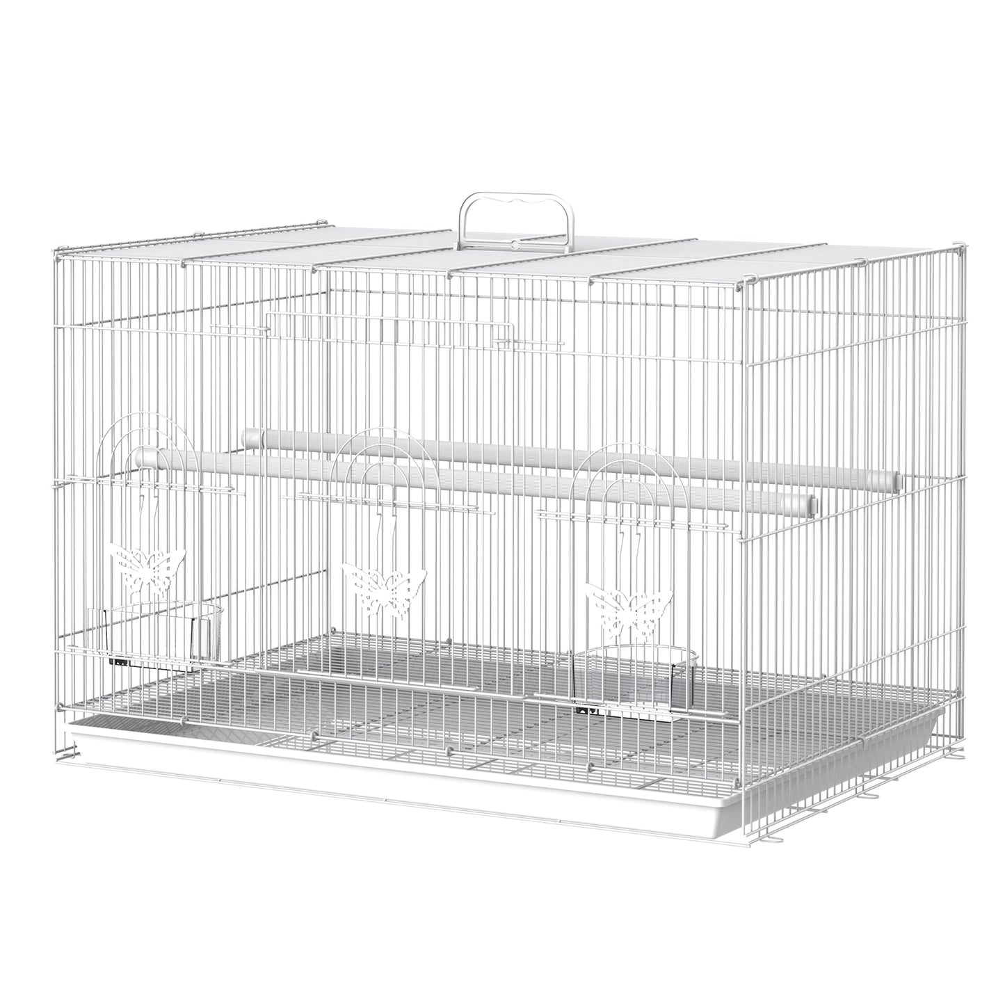 Colivie pentru Pasari din Metal cu Stinghii, Boluri pentru Mancare si Maner, 60x41x41cm, Alb