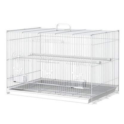 Colivie pentru Pasari din Metal cu Stinghii, Boluri pentru Mancare si Maner, 60x41x41cm, Alb
