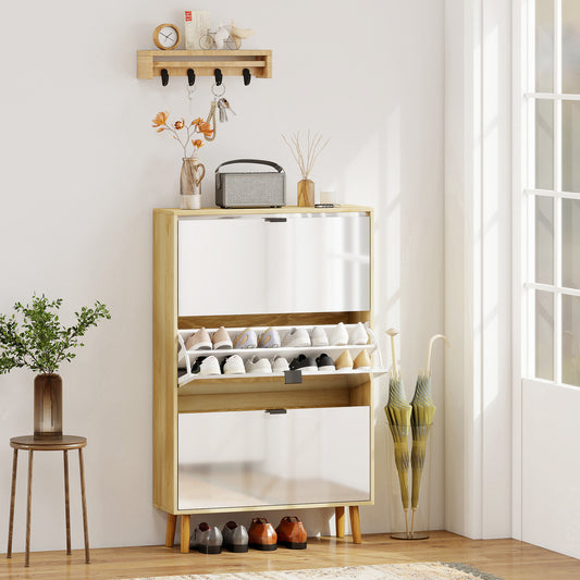 Dulap Slim Modern pentru Pantofi, cu 3 Sertare Rabatabile pentru 24 de Perechi, 80x24x127 cm, Alb