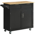 Carucior de bucatarie multifunctional din lemn cu 2 sertare, dulapior si 4 roti, 104x46x91cm, negru