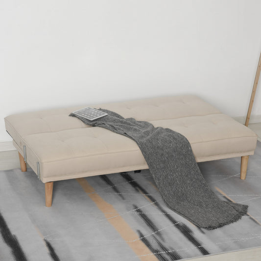 Canapea Extensibilă 2‑în‑1, 3 Locuri, Material Din In și 2 Perne Detașabile, Bej