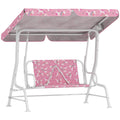 Leagăn pentru Copii de Exterior cu 2 Locuri, Acoperiș Reglabil și Centuri de Siguranță, Leagăn Grădină și Interior din Oțel și Material Oxford, Max 60 kg, 112x75x120 cm, Roz