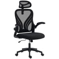 Scaun de Birou Ergonomic cu Brațe Rabatabile, Suport Lombar și Tetieră Reglabilă, Negru