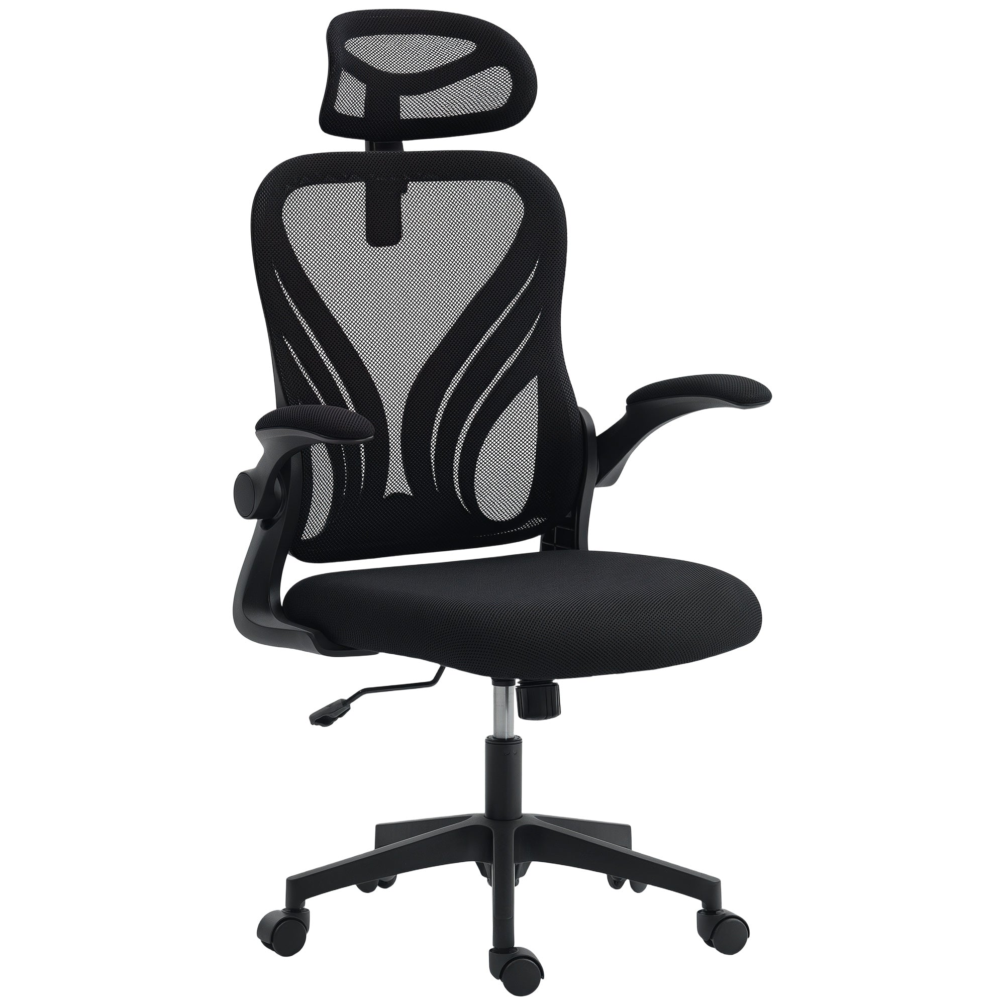 Scaun de Birou Ergonomic cu Brațe Rabatabile, Suport Lombar și Tetieră Reglabilă, Negru