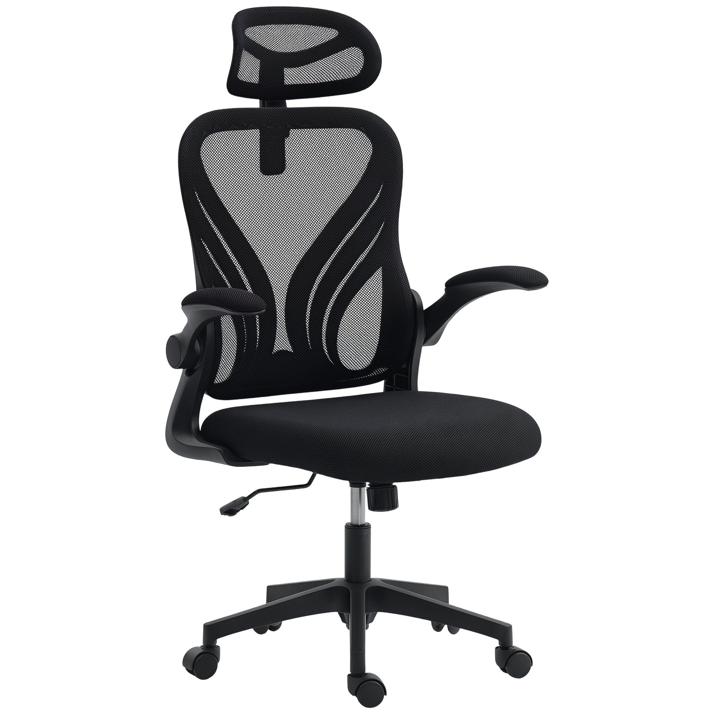 Scaun de Birou Ergonomic cu Brațe Rabatabile, Suport Lombar și Tetieră Reglabilă, Negru