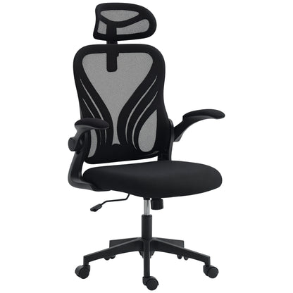 Scaun de Birou Ergonomic cu Brațe Rabatabile, Suport Lombar și Tetieră Reglabilă, Negru