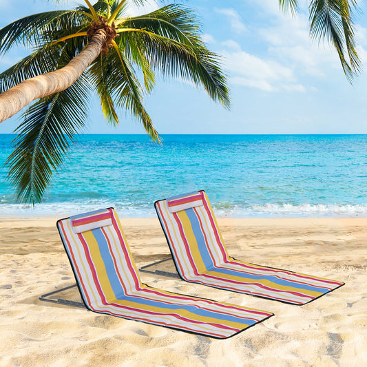 Set 2 Șezlonguri de Plajă Rabatabile cu Spătar Reglabil și Tetieră, 53x124x35-45 cm, Multicolor