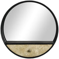 Oglinda de perete rotunda Ø61cm, oglinda decorativa cu sertar si cadru din metal si MDF, negru