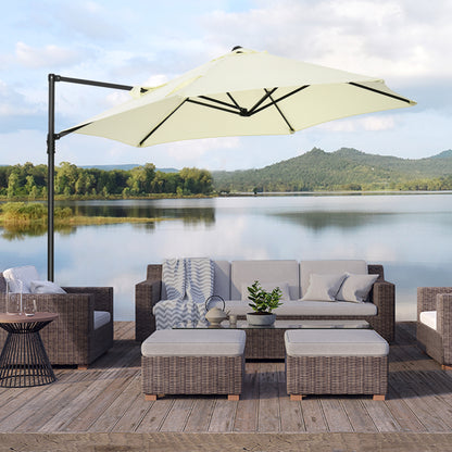 Umbrelă de Grădină cu Rotație la 360°, Braț cu Bază în Cruce și Orificiu de Ventilație, Ø256x245 cm, Bej