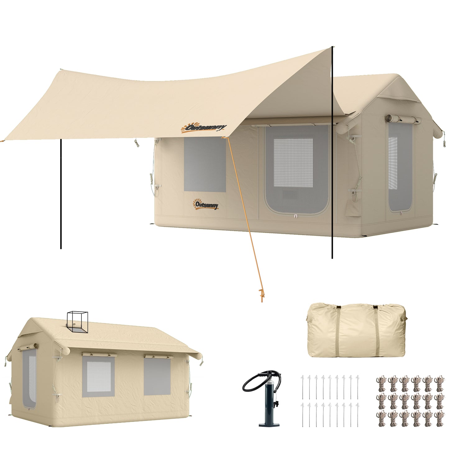 Corturi Gonflabile Impermeabile pentru Glamping cu Orificiu pentru Sobă pentru 6-8 Persoane