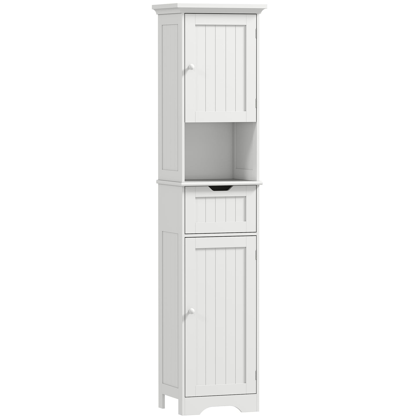 Coloană de Baie cu Iluminare LED, Dulap Îngust de Depozitare, Sertar și 2 Uși, 40x30x170 cm, Alb