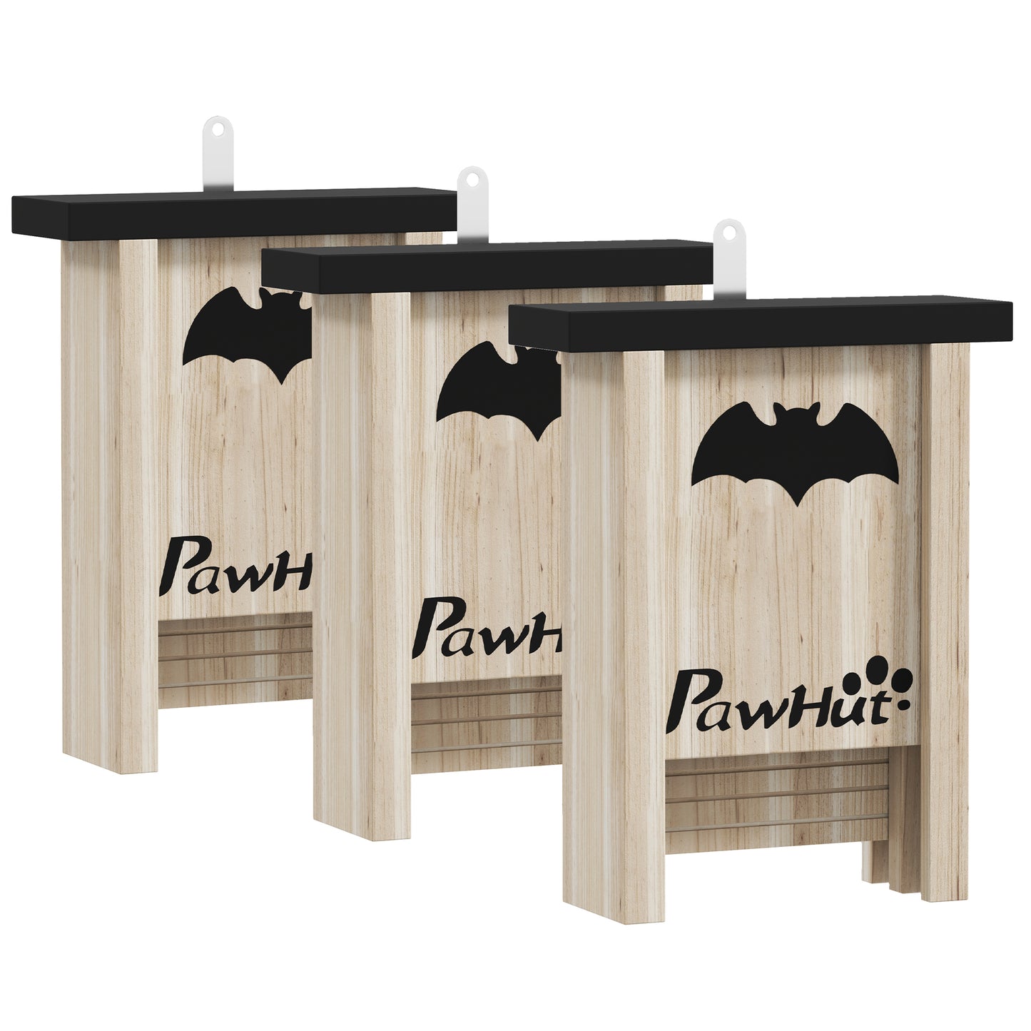 Set de 3 Căsuțe pentru Lilieci Bat Box din Lemn de Brad, 18x6x22,5 cm, Culoare Naturală