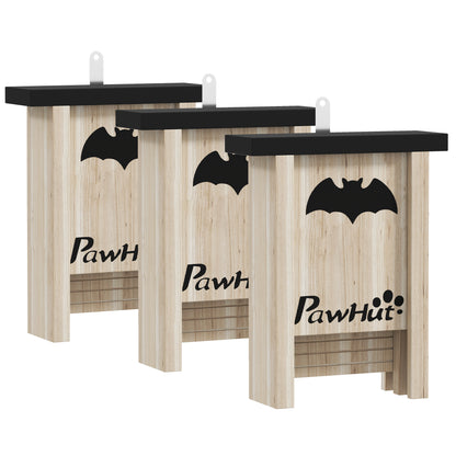 Set de 3 Căsuțe pentru Lilieci Bat Box din Lemn de Brad, 18x6x22,5 cm, Culoare Naturală