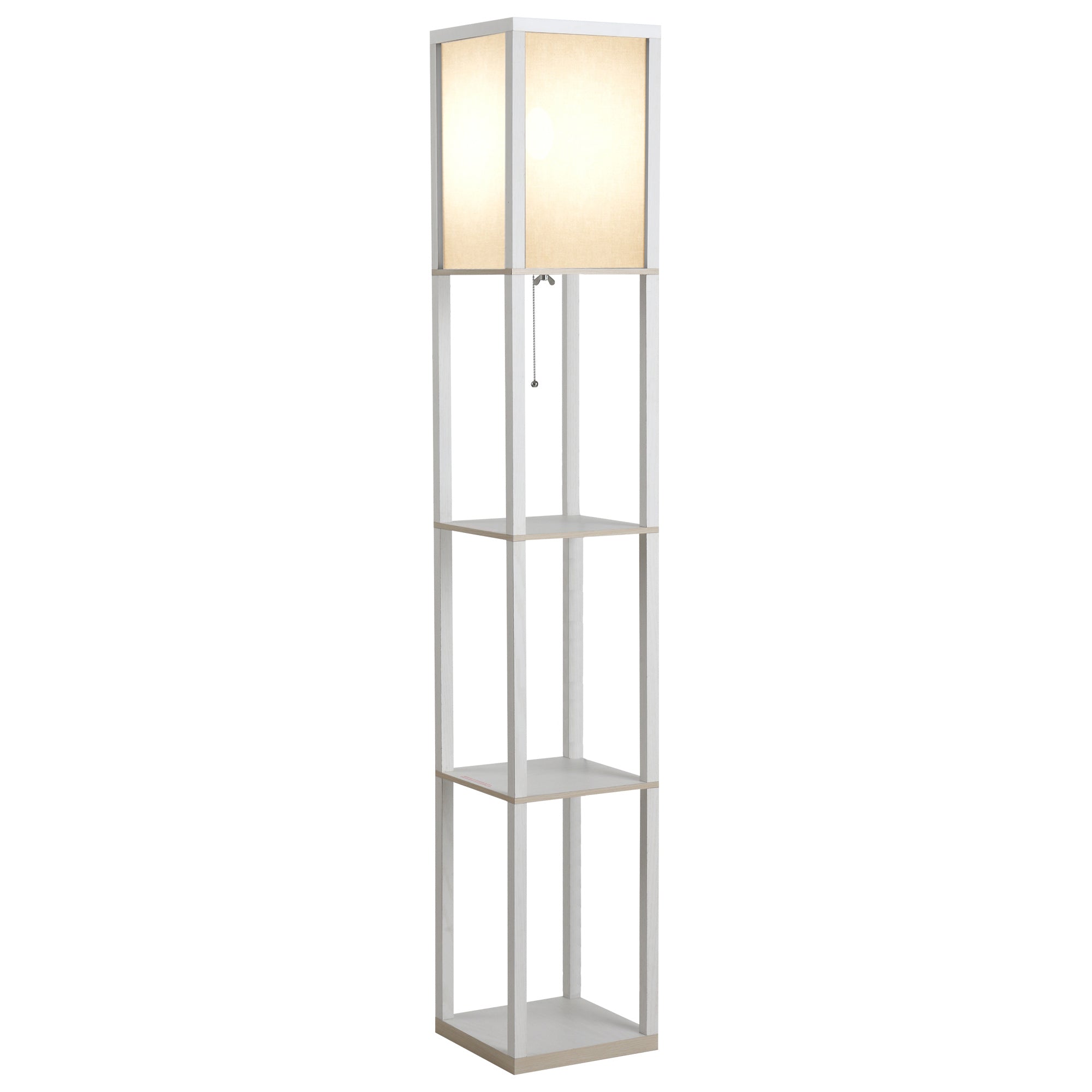 Lampă de Podea 40W cu 3 Rafturi și Comutator cu Pedală, din Lemn și PS, 26x26x160 cm, Albă