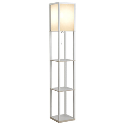 Lampă de Podea 40W cu 3 Rafturi și Comutator cu Pedală, din Lemn și PS, 26x26x160 cm, Albă