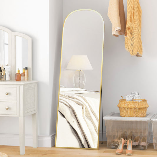 Oglindă de Podea și Perete Modernă din Aliaj de Aluminiu cu Suport Pliabil, 50x161.5 cm, Aur