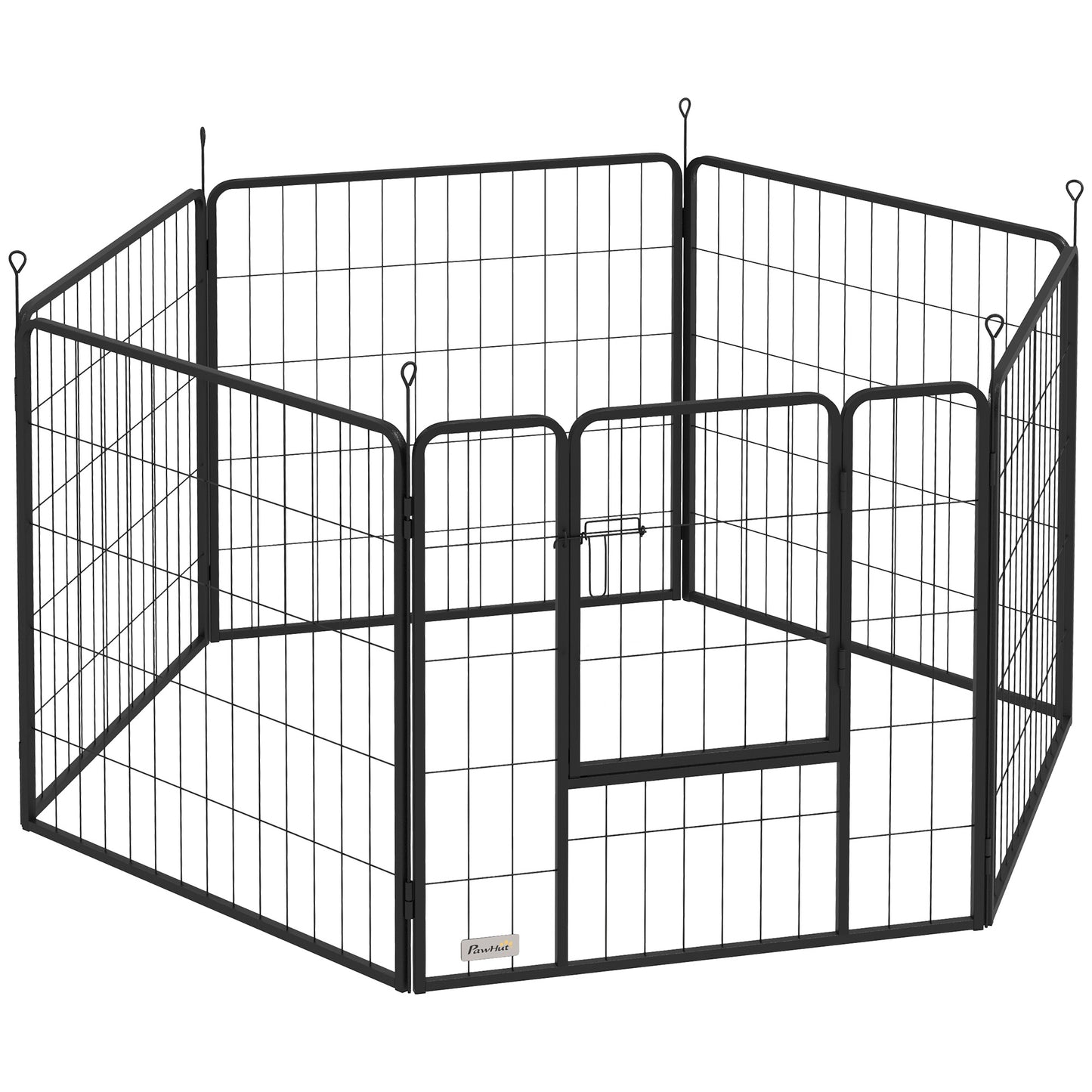 Țarc pentru câini cu 6 panouri modulabile, pliabil, cu ușă din oțel, înălțime 80 cm, gri închis