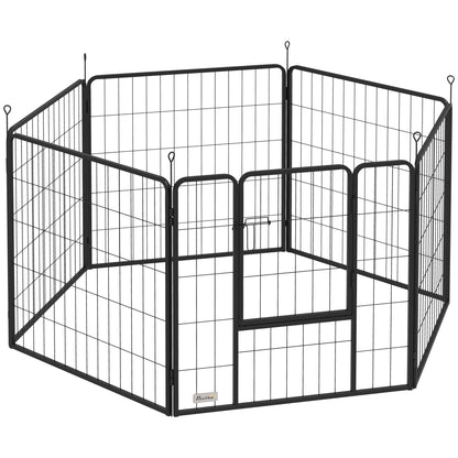 Țarc pentru câini cu 6 panouri modulabile, pliabil, cu ușă din oțel, înălțime 80 cm, gri închis