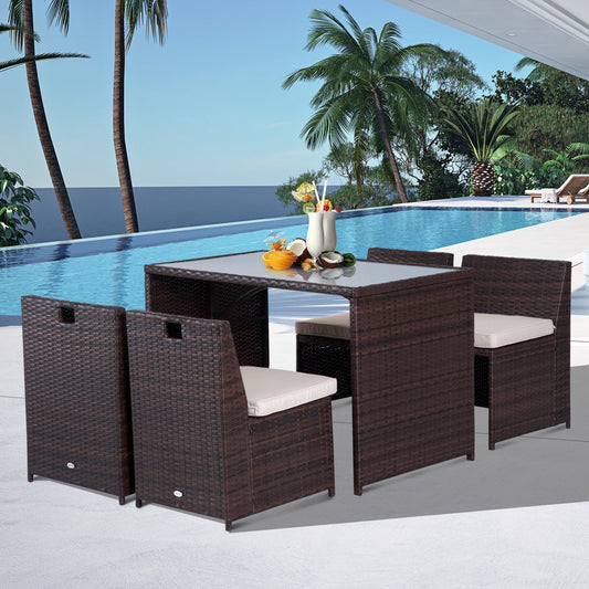 Set Mobilier de Gradina din Ratan 5 Bucati Masa Pranz 4 Scaune cu Perne