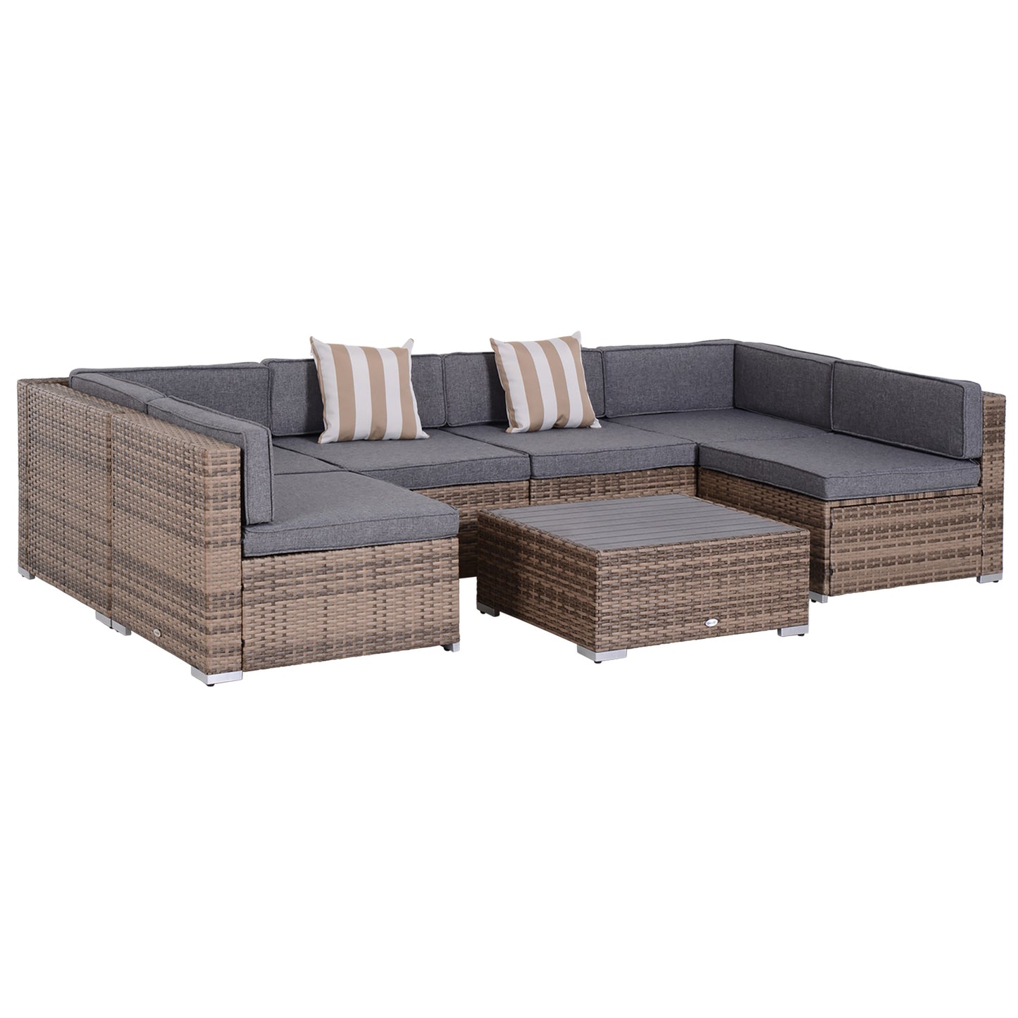 Salon de Gradina din Rattan din 7 Piese cu Masuta si Canapea Modulara cu Perne, Gri