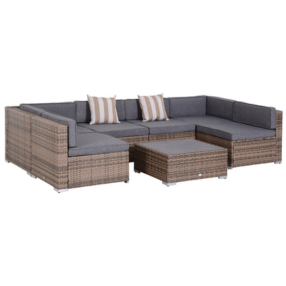 Salon de Gradina din Rattan din 7 Piese cu Masuta si Canapea Modulara cu Perne, Gri