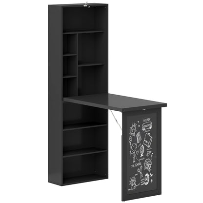 Birou Modern Pliabil cu Bibliotecă și Tablă, din Lemn și Metal, 98x51x153 cm, Negru