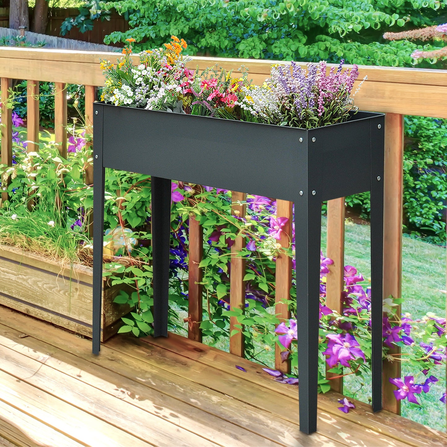 Jardiniera din Metal pentru Pat de Gradina Inaltat cu Material Durabil Orificii de Scurgere Gri Inchis 100x30x80cm pentru plante pentru legume pentru flori pentru fructe