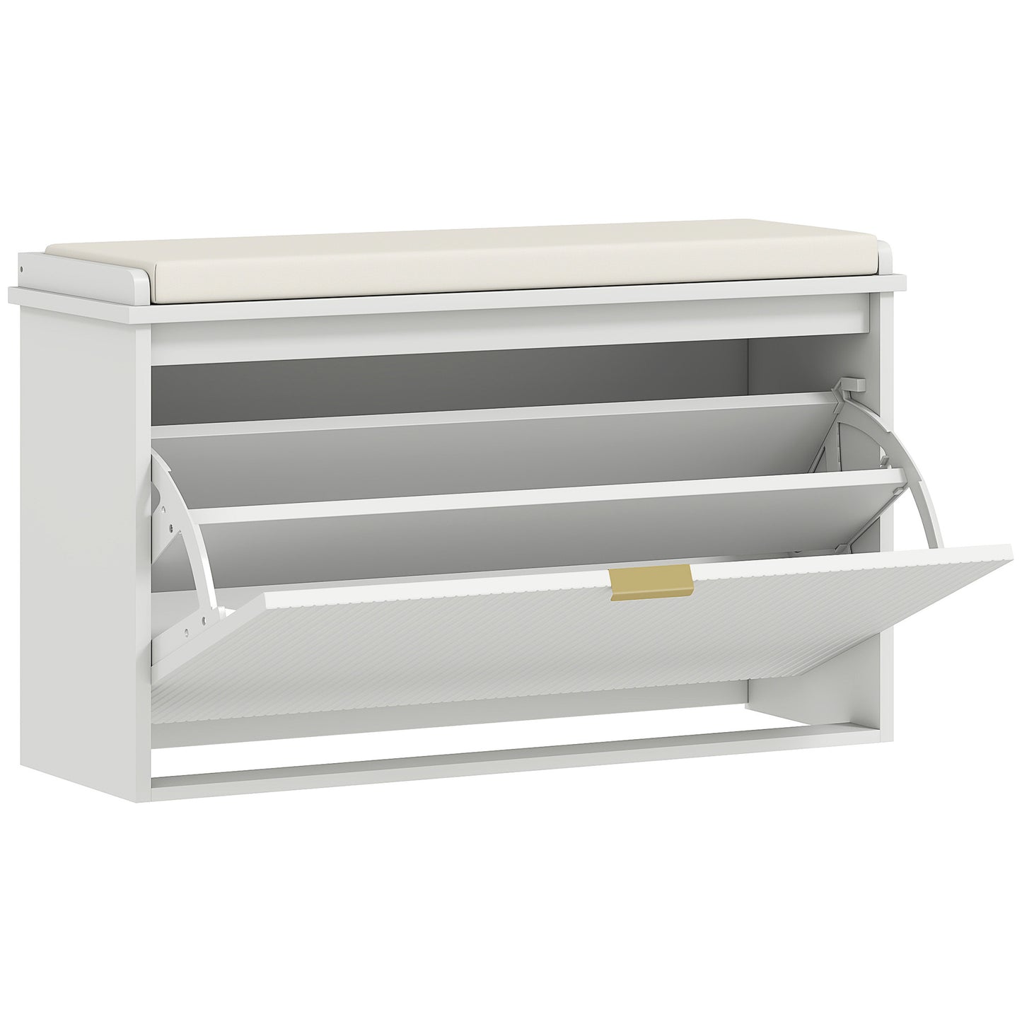 Bancă Scarpieră cu Raft Intern, din Lemn și Țesătură cu Efect de In, 80x26x47.5 cm, Alb și Bej