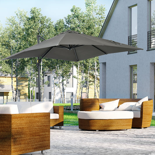 Umbrelă de Grădină cu Manivelă de Mână cu Unghi Reglabil pe 5 Niveluri și Rotație la 360°, 245x245x245 cm, Gri