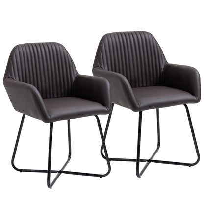 Set 2 Scaune 60×56,5×85 cm – Piele Sintetica Maro, Design Modern