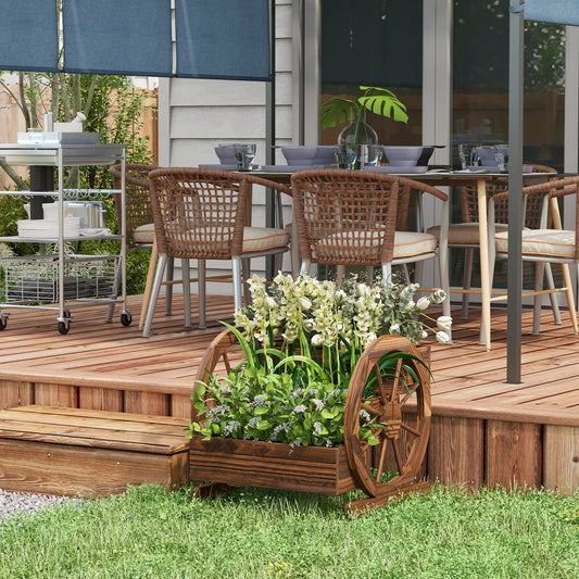 Jardinieră de Exterior cu 3 Niveluri, cu Roți Decorative din Lemn de Brad Carbonizat, 62x61x57 cm