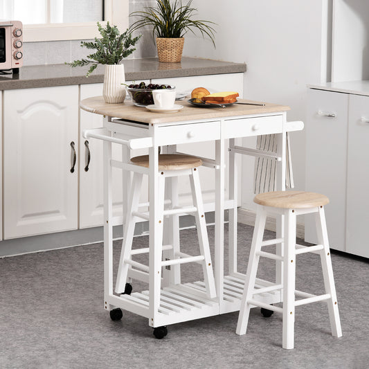 Carut Bucatarie Pliabil – Cu 2 Scaune Incluse, MDF Alb