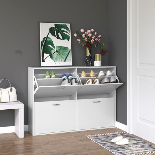 Dulap Pantofi Alb 120×24×81 cm – 24 Perechi, Design Lemn Compact