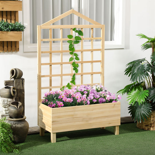 Ghivece din Lemn cu Grilaj pentru Catarat Vita de Vie, Paturi Suprainaltate pentru Gradina din Curte, Jardiniera in Aer Liber pentru Legume, Flori, Ierburi, Nuanta Natur Antichizata