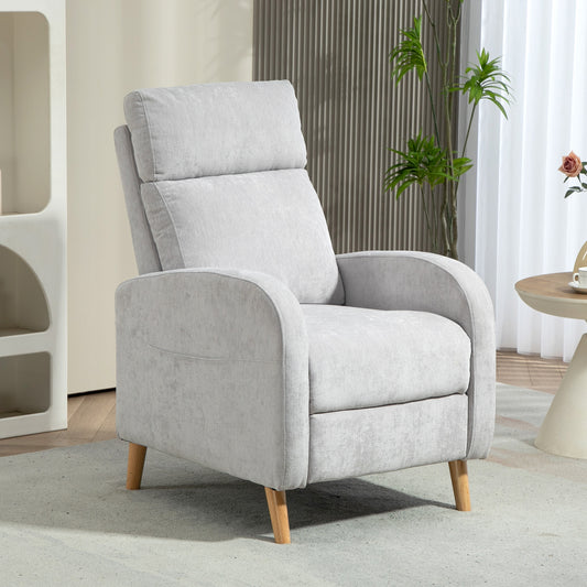 Fotoliu Reclinabil 150° cu suport pentru picioare, din Material Textil cu Efect de In, 68x90x106 cm, Gri Deschis