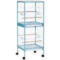 Colivie pentru Pasari 2 in 1 Voliera pentru Interior cu 4 Roti Pivotante, Tavi Detasabile si Recipiente din plastic, 51,5x50x140cm, Albastra