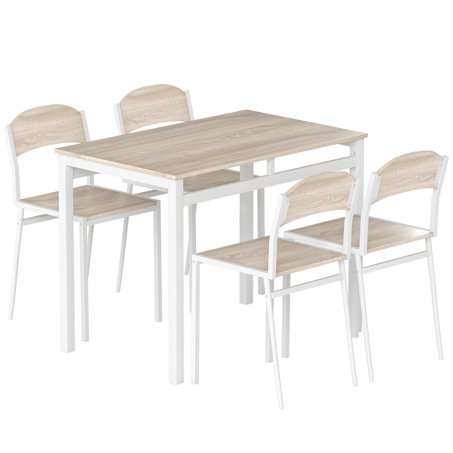 Set Masă de Prânz din 5 Piese cu 1 Masă Dreptunghiulară și 4 Scaune, 100x63x76,5 cm, Gri și Alb