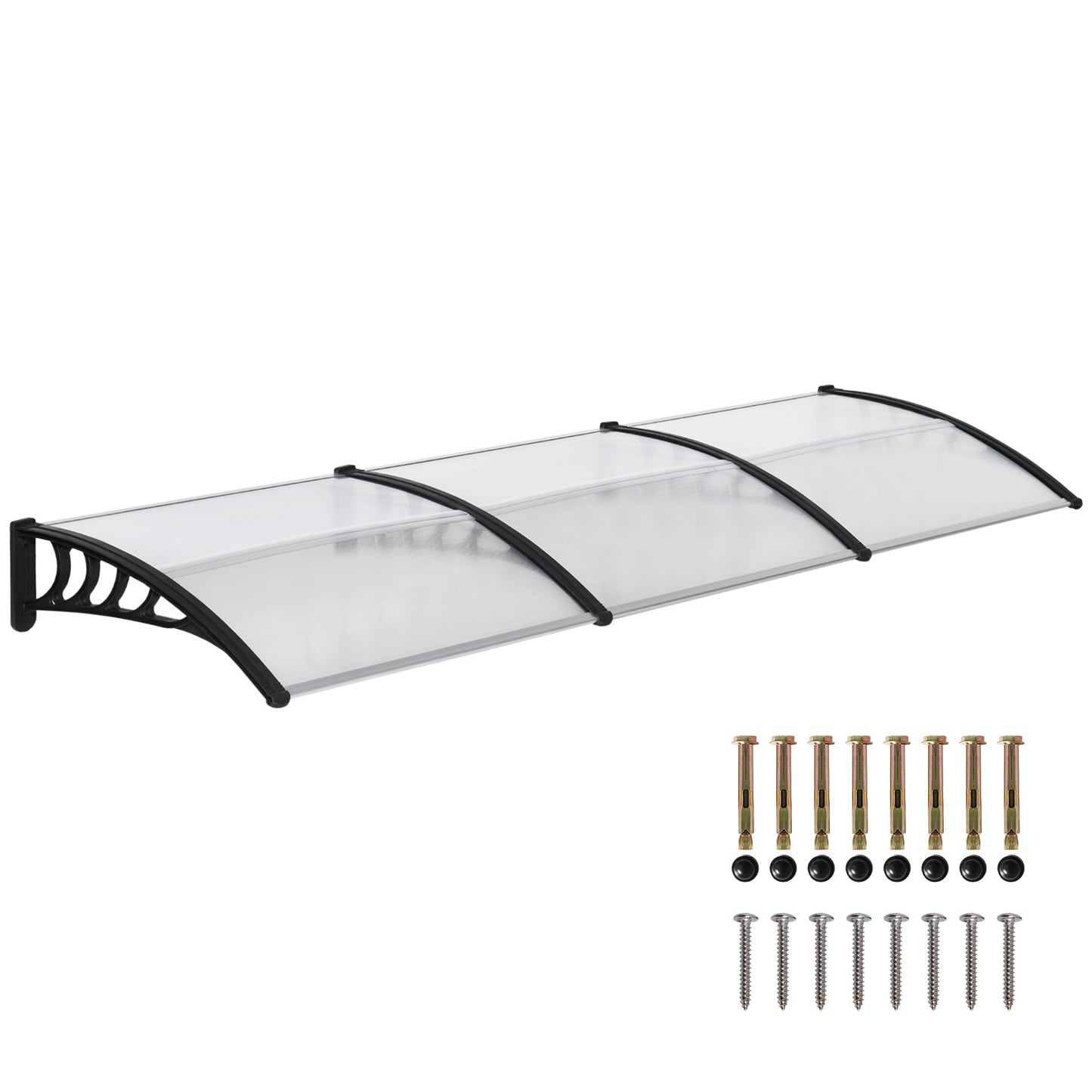 Acoperiș din Policarbonat și Aluminiu pentru Balcoane, Ferestre și Uși, Pensilină Exterioară cu Suport din PP, 303x96x27 cm, Transparent