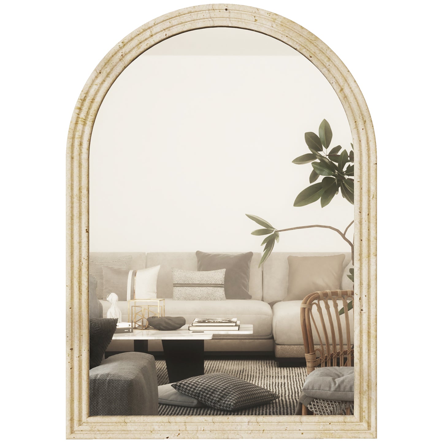 Oglindă de Perete în Formă de Arc cu Margine Canelată 60x2x90 cm Bej