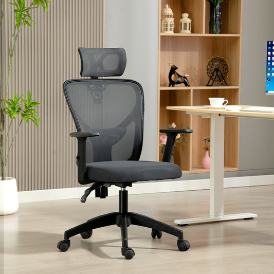 Scaun de birou ergonomic și reglabil cu suport lombar și tetieră, 66x61x106-116 cm, gri