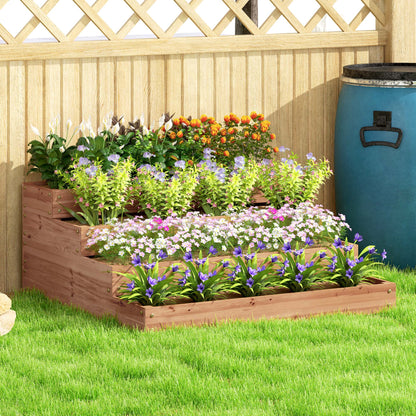 Strat Înălțat de Grădină cu 4 Niveluri, Jardinieră de Balcon cu Bază Deschisă și Căptușeală, 113x113x46 cm, Maro