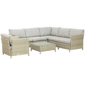 Set mobilier de grădină modular din ratan PE, 7 piese, cu perne, bej