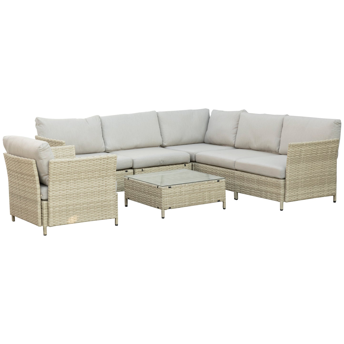 Set mobilier de grădină modular din ratan PE, 7 piese, cu perne, bej