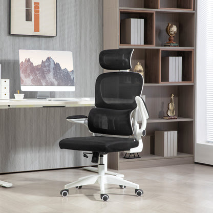 Scaun Ergonomic de Birou cu Înălțime Reglabilă, Brațe Rabatabile și Tetieră, 62x61x112-120 cm, Negru