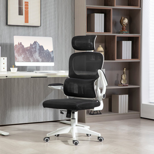Scaun Ergonomic de Birou cu Înălțime Reglabilă, Brațe Rabatabile și Tetieră, 62x61x112-120 cm, Negru