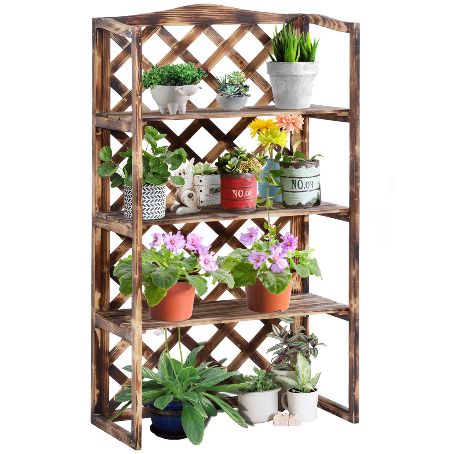 Raft Ghivece pentru Plante cu 3 Etajere din Lemn de Brad, 80x40x150 cm