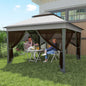 Gazebo  cu Plase Reglabil pe 3 Nivele, din Oțel și Material Oxford, 326x326x272 cm, Gri Deschis și Închis