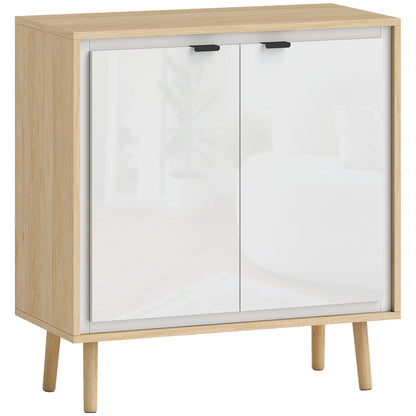 Dulap Modern cu 2 Uși și Raft Reglabil, 72x35x77 cm, Alb Lucios și Stejar