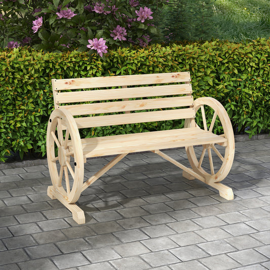 Bancă de Grădină cu 2 Locuri, din Lamele cu Mânere în Formă de Roată de Căruță, din Lemn, 105,5x56x79 cm, Culoare Lemn
